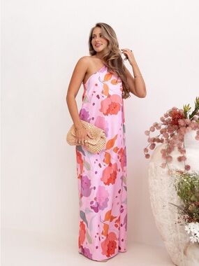 amren floral one-shoulder tiered asymmetric dress Violet Floral Asymmetric One Shoulder Dress - Maxi Dresses